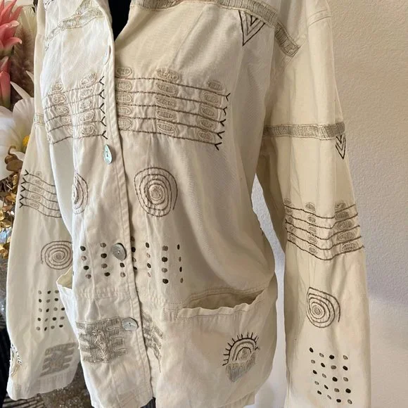 Vintage Brownstone Studio Unique Embroidered Boho Cottage Top w Oyster Buttons - Picture 4 of 13